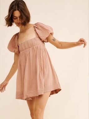 Free People Marina Mini Dress Beige Endless Summer Sqaure Neck Adjust Strap Sz S